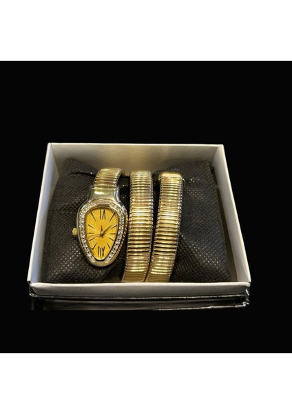 Yılan Model Taşlı Kadın Kol Saati Gold Altın fiyatları