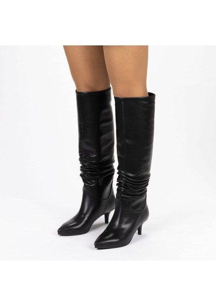 Vegan 6.5 cm Kısa Rahat Topuklu Sivri Burunlu Körüklü Uzun Kadın Çizme modelleri