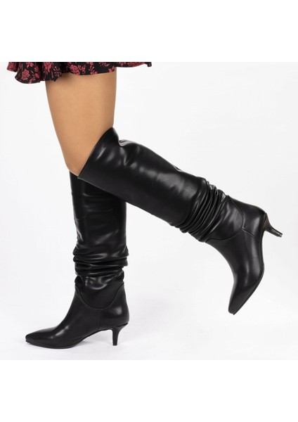 Vegan 6.5 cm Kısa Rahat Topuklu Sivri Burunlu Körüklü Uzun Kadın Çizme fırsatları