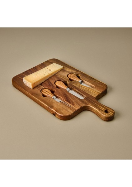 Akasya Bıçaklı Kare Peynir Sunum Tahtası - Kahverengi - 37X22 cm
