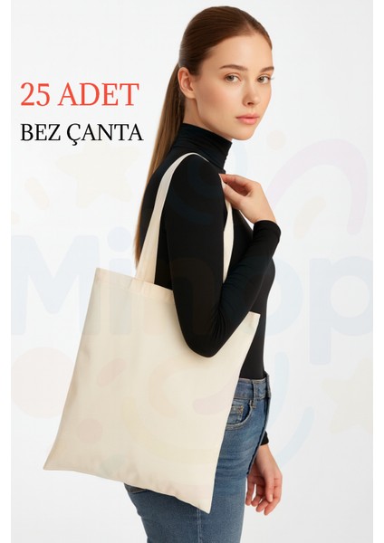 ( 25 Adet ) Bez Çanta Bez Torba 30X40 cm Ham Krem