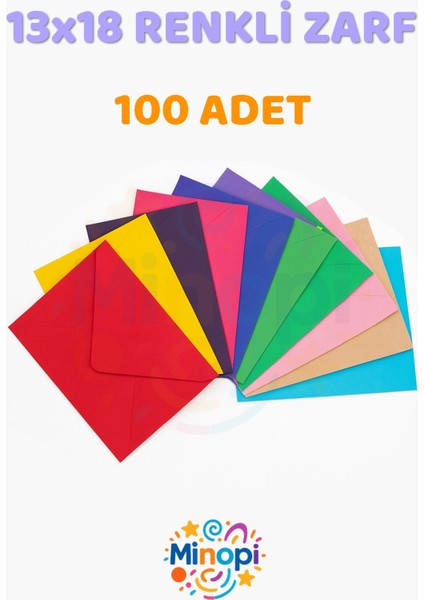 ( 100 Adet ) Renkli Zarf 13X18 cm Paket Hediye Doğum Günü Dilekleri Zarfı