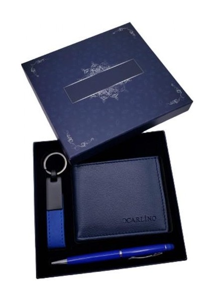 Mavi Kalem Cüzdan Deri Anahtarlık Dekoratif Hediyelik