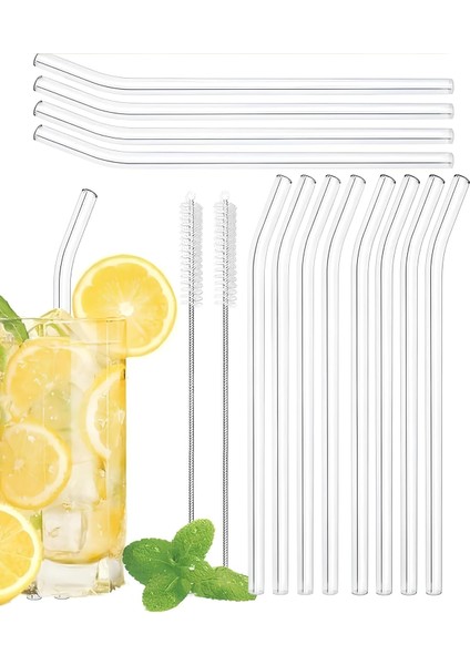 14’lü Cam Pipet Seti – 12 Adet Cam Pipet + 2 Temizleme Fırçası | Yıkanabilir Antibakteriyel | Smoothie Kahve Içecek Için | Çevre Dostu Kırılmaz