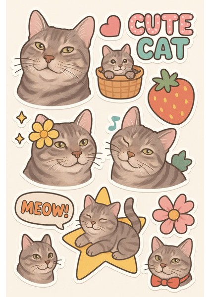 Kedi Telefon Laptop Notebook Tablet Defter Matara Stiker Etiket ST2254