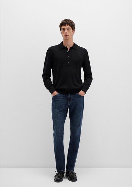 Düğmeli Siyah Yün Kazak 0710382-900