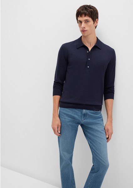 Düğmeli Lacivert Yün Kazak 0710382-70490