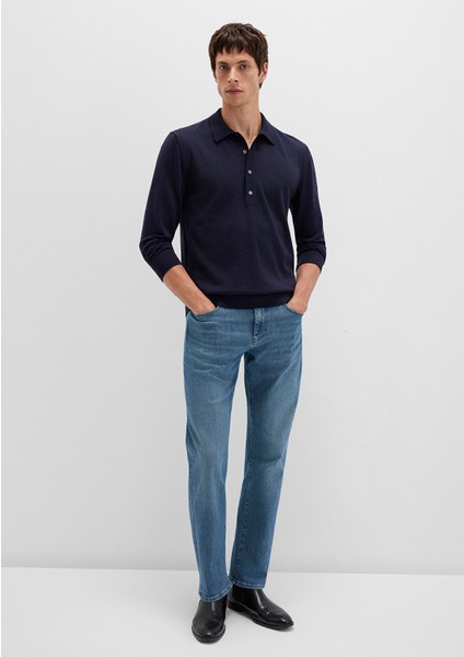 Düğmeli Lacivert Yün Kazak 0710382-70490