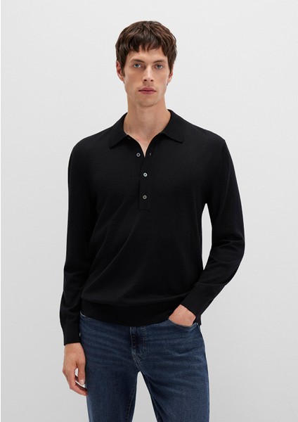 Düğmeli Siyah Yün Kazak 0710382-900