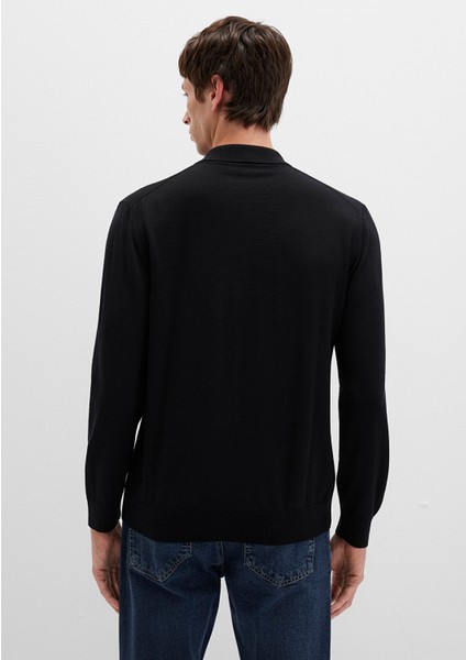 Düğmeli Siyah Yün Kazak 0710382-900