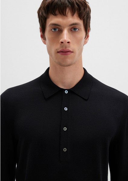 Düğmeli Siyah Yün Kazak 0710382-900