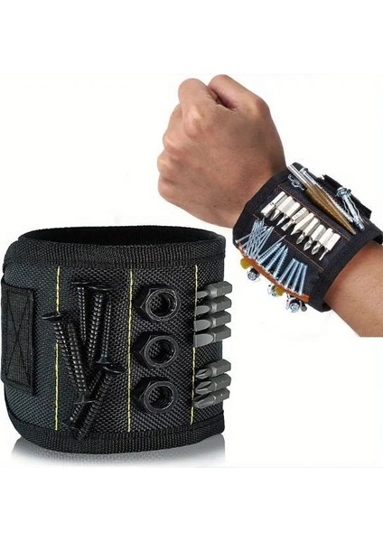 Ricevitore Manyetik Bileklik-10 Güçlü Mıknatıslı Profesyonel Vida Tutucu Bileklik(Universal Beden)