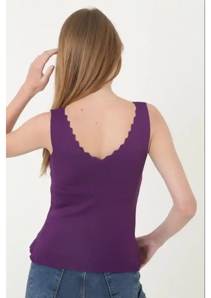 Kadın V Yaka Fırfır Detay Crop - Mor fiyatları