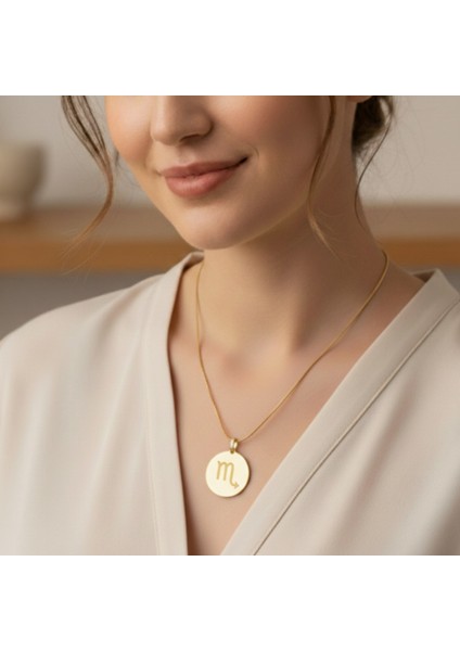 316L Altın Kaplama Akrep Burcu Kadın Kolye – Lazer Işlemeli Zodyak Sembolü – Paslanmaz Çelik Zincir