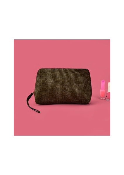 Hasır Görünümlü Pvc Kozmetik Çantası - Haki - 16X23 cm modelleri