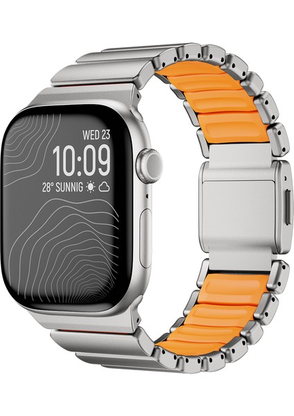 Watch 44MM Zore KRD-149 Titanyum Silikon Kordon - Gümüş-Turuncu