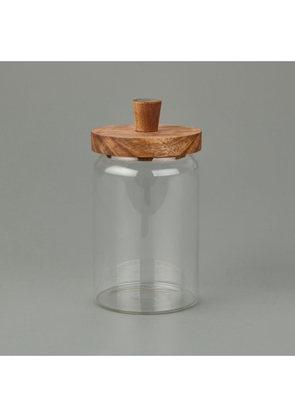Akasya Kapaklı Cam Kavanoz - Kahverengi / Şeffaf - 700 ml