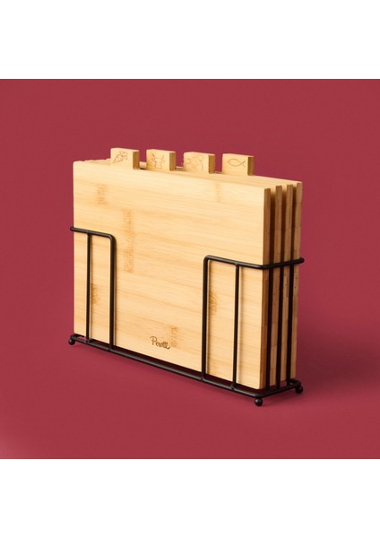 Rino 4'lü Metal Stantlı Kesme Tahtası - Açık Kahverengi - 27 cm