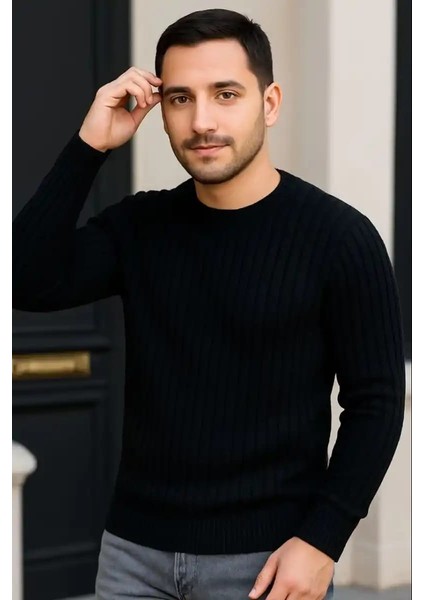 Erkek Fitilli Triko Kazak 2’li Set – Siyah & Beyaz, Kalın Dokuma Pamuklu Regular Fit Bisiklet Yaka Uzun Kollu Rahat Kışlık Kazak Kombini fiyatları