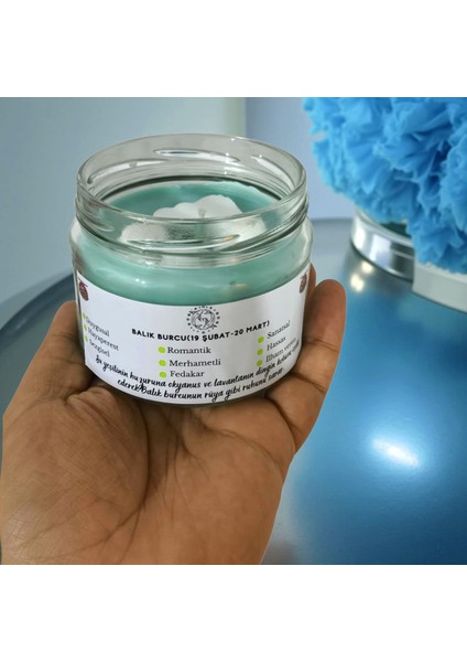 Balık Burcu Kokulu Mum – Su Yeşili Soya Wax El Yapımı Okyanus & Lavanta Cam Kavanoz Mum