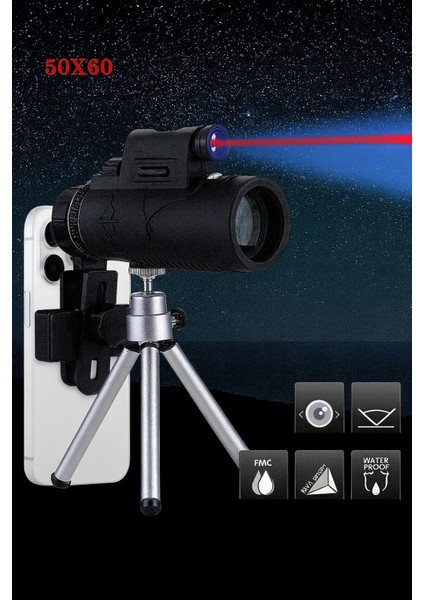 50X60 Hd Monoküler Teleskop – Telefon Uyumlu Tripodlu Profesyonel Dürbün