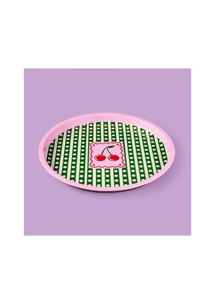 Cherry Desenli Yuvarlak Tepsi - Renkli - 35X35 cm