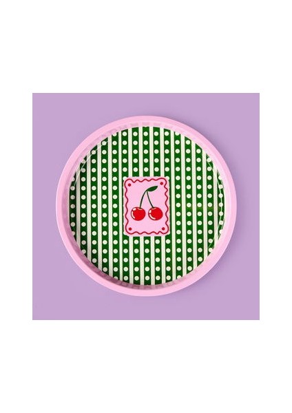 Cherry Desenli Yuvarlak Tepsi - Renkli - 35X35 cm modelleri