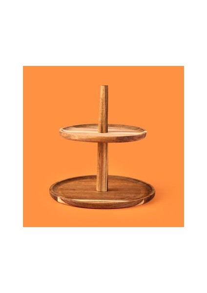 Houseware 2 Katlı Akasya Sunumluk - Kahverengi - 23 cm