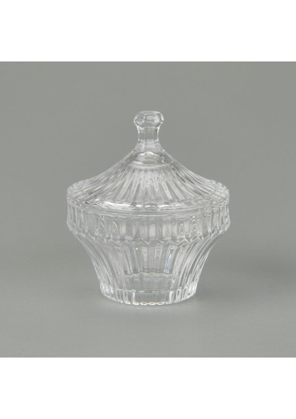 Çizgili Desen Cam Kristal Şekerlik - Şeffaf - 7 cm