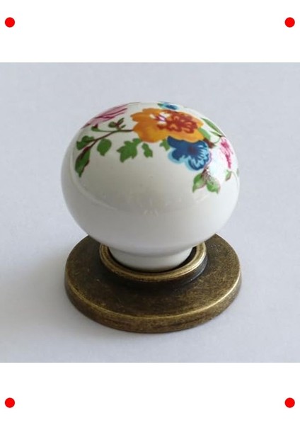 Çiçekli Porselen Düğme Kulp - Mobilya Dolap Çekmece
