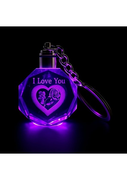 Renk Değiştiren LED Işıklı Kristal Anahtarlık | I Love You Yazılı Işıltılı Hediye Anahtarlık fiyatları