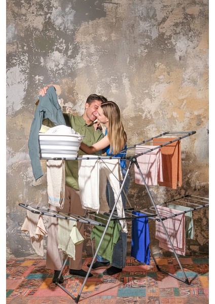 Flexdry 2 Katlı 25 Metre Asma Boylu, Uzun Ömürlü, Rahat Kullanımlı Çamaşır Kurutmalık