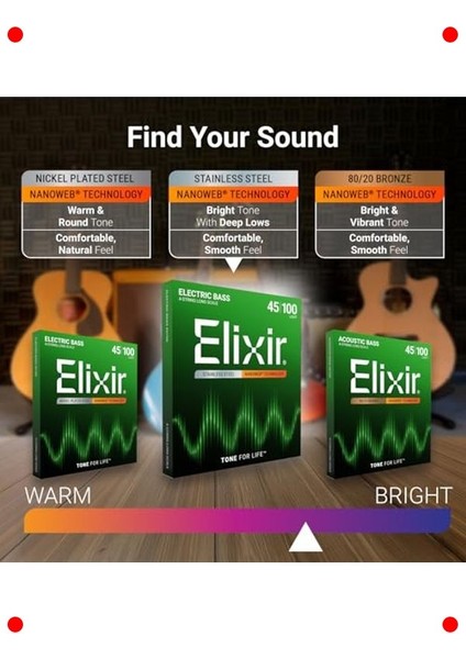 Uzun Ömürlü 5 Telli Bas Gitar Teli Seti, Çelik, 45-130 fırsatları