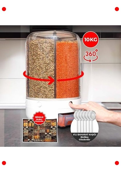 6 Gözlü 10 kg Bakliyat ve Gıda Saklama Kabı fiyatları