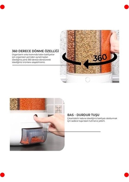 6 Gözlü 10 kg Bakliyat ve Gıda Saklama Kabı fırsatları