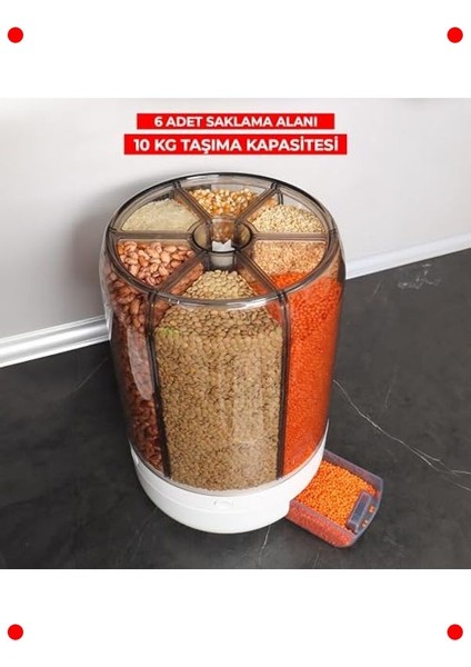 6 Gözlü 10 kg Bakliyat ve Gıda Saklama Kabı indirimleri