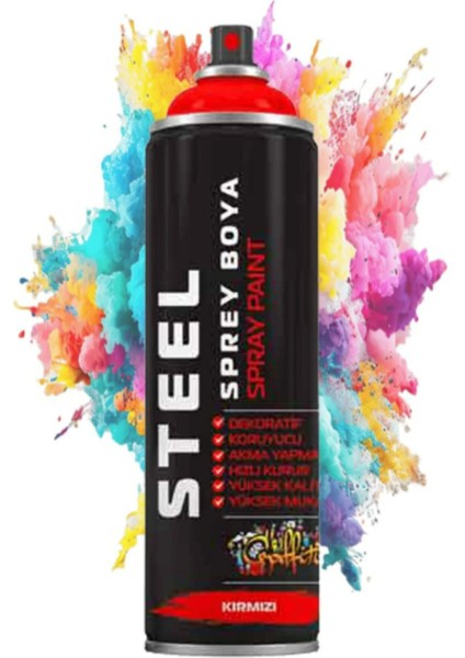 Kırmızı Sprey Boya 200 ml Hızlı Kuruyan Renkli Profesyonel Ahşap Plastik Demir Metal Cam Porselen