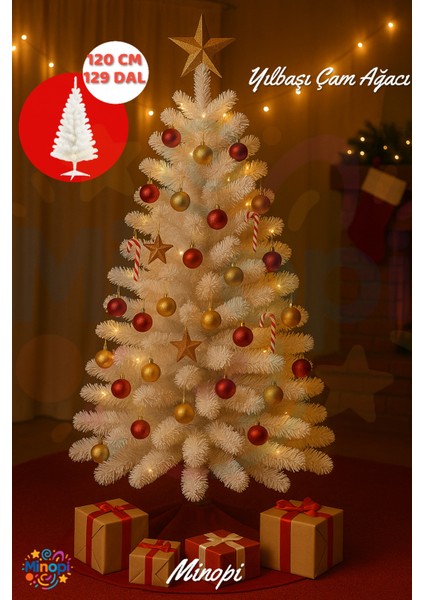 Yılbaşı Çam Ağacı Beyaz 120 cm Plastik Ayaklı 129 Dal Christmas Tree