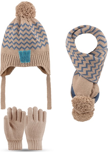 4-8 Yaş 3'lü Takım Erkek Atkı, Eldiven ve Şapka Set Içi Polarlı
