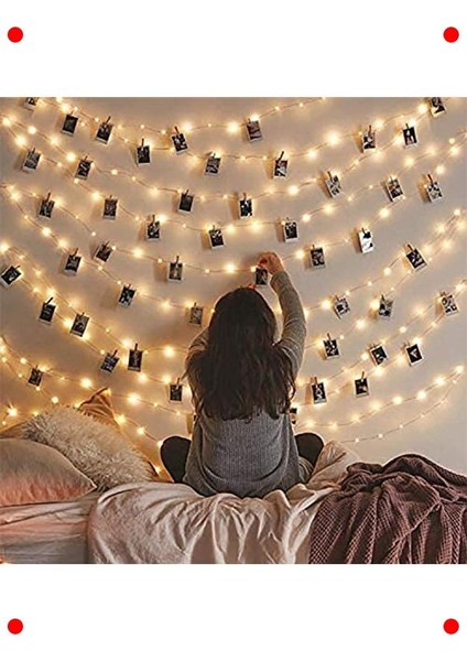 3 Metre Peri LED Işık + 15 Renkli Mandal Seti