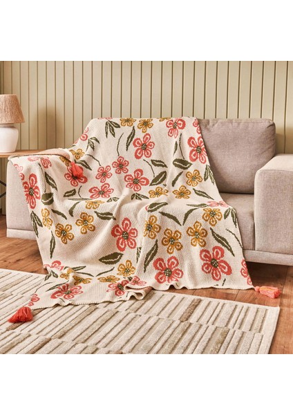Soft Floriva Triko Tv Battaniyesi - Krem - 120X160 cm