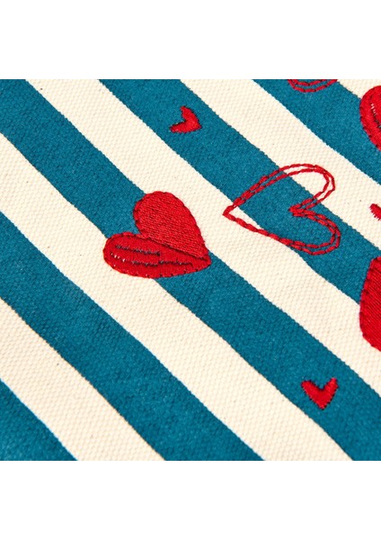 Çizgili Kalp Detaylı Kozmetik Çantası - Mavi / Bej - 16X25 cm fiyatları