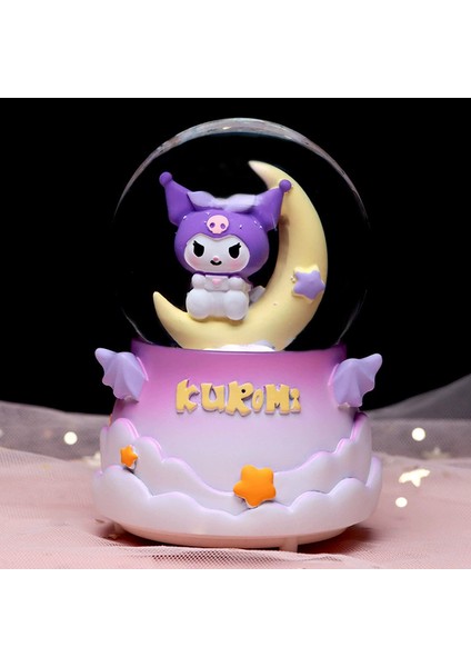 Ay Üzerinde Kuromi Tasarım Orta Boy Işıklı Müzikli Kar Küresi