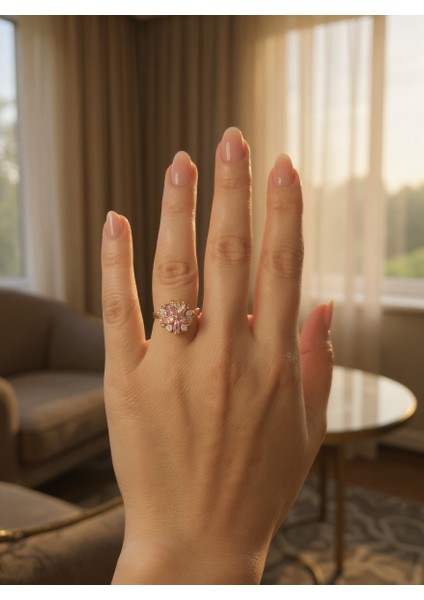 Pembe Çiçek Model Taşlı Dönen Gold Renk Stres Yüzüğü (Çiçek Figürü Dönmektedir) fiyatları