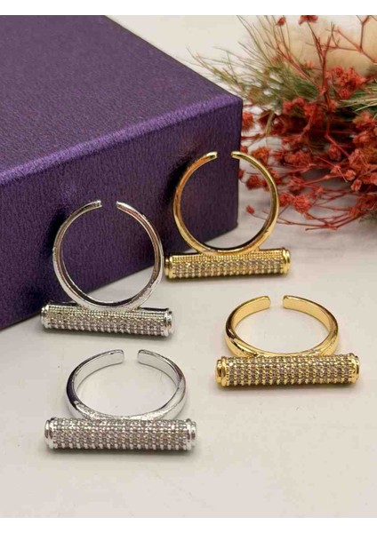 Zirkon Taşlı Pirinç Çubuk Yüzük