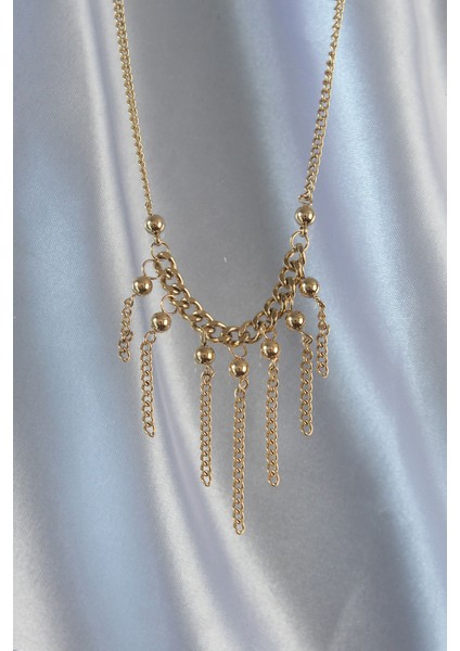 316L Çelik Zincir Gold Renk Topçuk Detay Sallantılı Zincir Kolye fiyatları