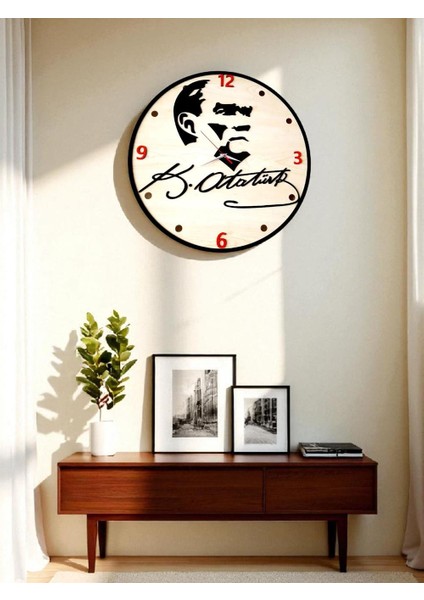 Atatürk ve Imzası Detaylı Siyah-Kırmızı Duvar Saati fiyatları