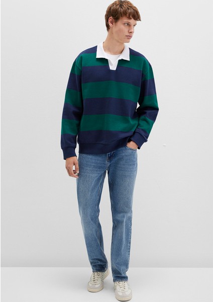 Blok Renkli Bisiklet Yaka Sweatshirt 0S10491-70497