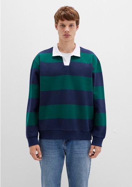 Blok Renkli Bisiklet Yaka Sweatshirt 0S10491-70497