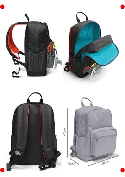 4 Bölmeli Gamer Ortaokul Çantası Siyah-Gri modelleri